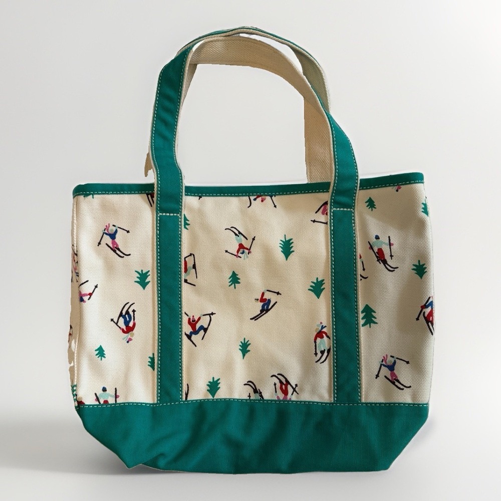 Lands' End Canvas Tote Bag Alpine Skiers Rare Sold Out Limited Edition Preppy